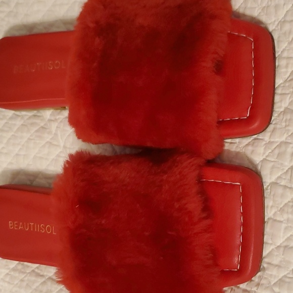💥 Beautiisoles Sofie Cozy Slide Red Shearling Leather Shoes - Picture 12 of 13